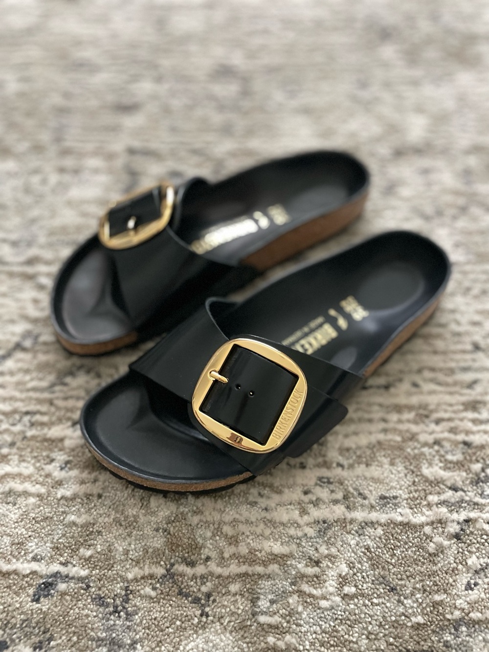 Birkenstock Madrid Big Buckle Sandals Black Gold 39 Size 8 - Picture 2 of 5